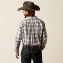 Men's Ariat Pro series long sleeve shirt in Blue Plaid. Rear View