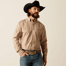 Men's Ariat Pro series long sleeve shirt in Khaki Plaid. Front View