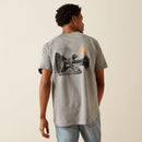Men's Ariat Rebar short sleeve graphic tee in Heather Grey. Rear view showing dog graphic. 