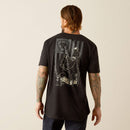Men's Ariat short sleeve graphic tee in Black. Rear view showing a cowboy on a horse graphic print. 