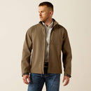 Men's Ariat softshell jacket in Crocodile Heather. Front view with jacket unzipped. 