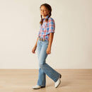 Ariat girls boot cut jean, in a light wash. Side View
