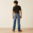 Boy's Ariat B5 slim straight jean. Rear view showing stitching on back pockets. 