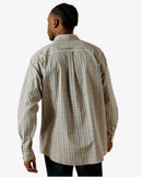 Men's Ariat long sleeve button up classic fit shirt in Dusty Plaid.  Rear View
