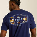 Men's Ariat logo short sleeve tee in Medieval Blue. Back view showing Ariat logo. 