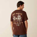 Men's Ariat short sleeve tee in Deep Mahogany, with a cowboy design on back with "They hate us cause they ain't us".