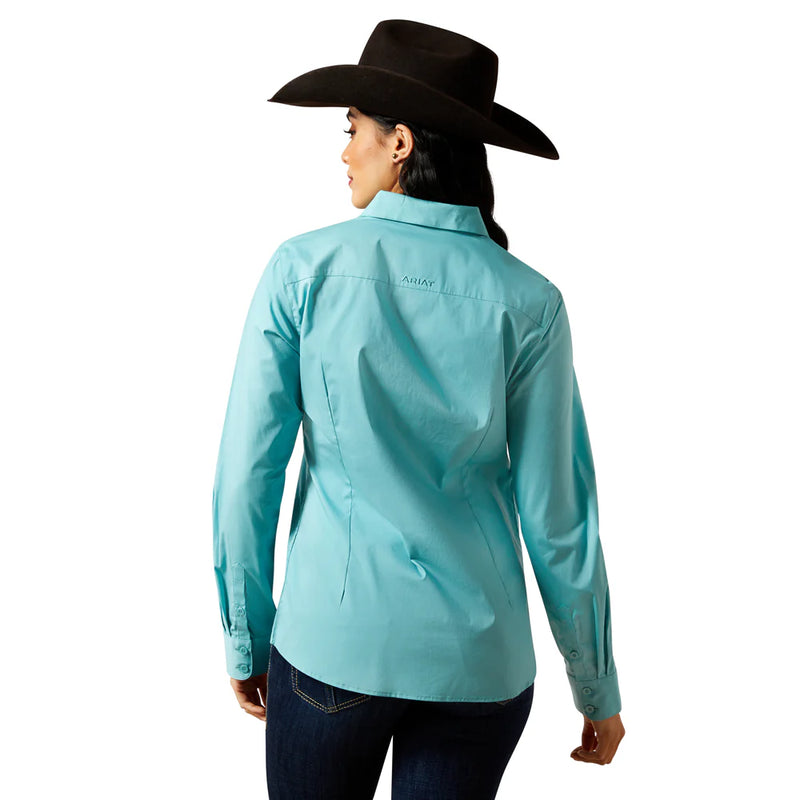 Women's Ariat Wrinkle Resistant Kirby Stretch Long Sleeve Shirt Aqua