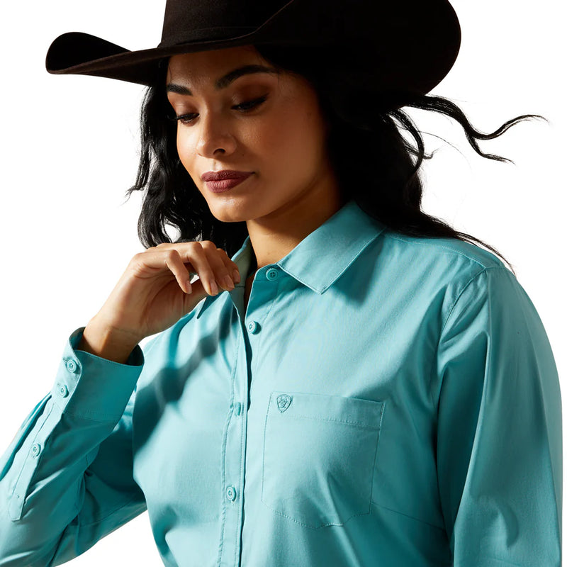 Women's Ariat Wrinkle Resistant Kirby Stretch Long Sleeve Shirt Aqua