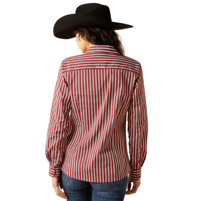 Women's Ariat Wrinkle Resistant Kirby Stretch Long Sleeve Shirt Cabernet Stripe