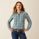 Women's Ariat Aquamarine Dobby plaid long sleeve button up shirt.
