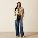 Full front view of women's Ariat puebla print shirt jacket.