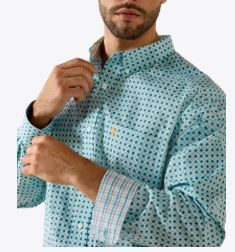 Men's Ariat Wrinkle Free Classic Fit Long Sleeve Shirt in Angel Blue Geo Print