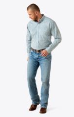 Men's Ariat Wrinkle Free Antonio Classic Fit Long Sleeve Shirt in Angel Blue Plaid