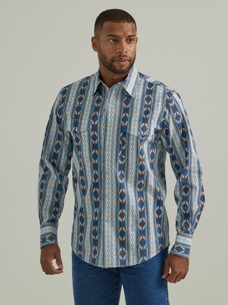 Men's Wrangler 112330351 Classic Fit Checotah Long Sleeve Western Snap Printed Shirt