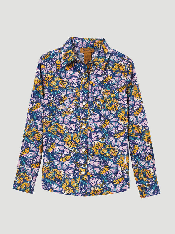 Girl's Wrangler 112344091 Butterfly Print Long Sleeve Western Shirt