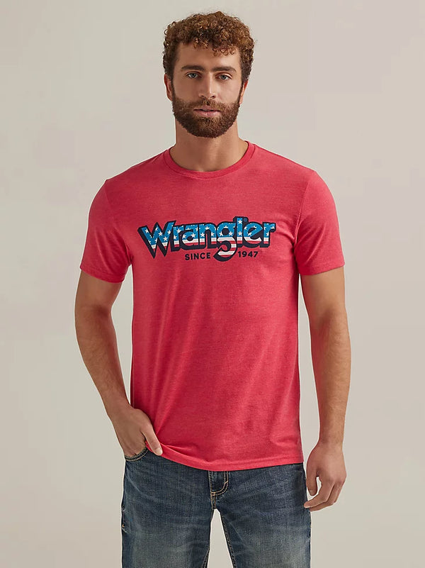 Men's Wrangler 112344132 USA Kabel Short Sleeve Tee Shirt in Cherry Red