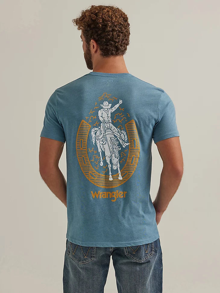Men's Wrangler 112344148 Back Graphic Short Sleeve Tee Shirt in Provincial Blue