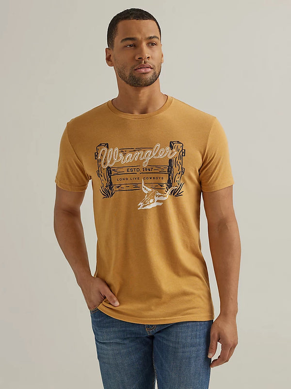 Men's Wrangler 112344156 Vignette Logo Short Sleeve Tee Shirt in Pale Gold