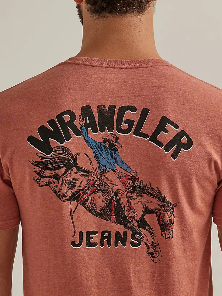 Men's Wrangler 112344157 Back Graphic Short Sleeve Tee Shirt in Redwood
