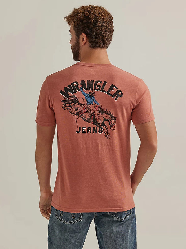 Men's Wrangler 112344157 Back Graphic Short Sleeve Tee Shirt in Redwood