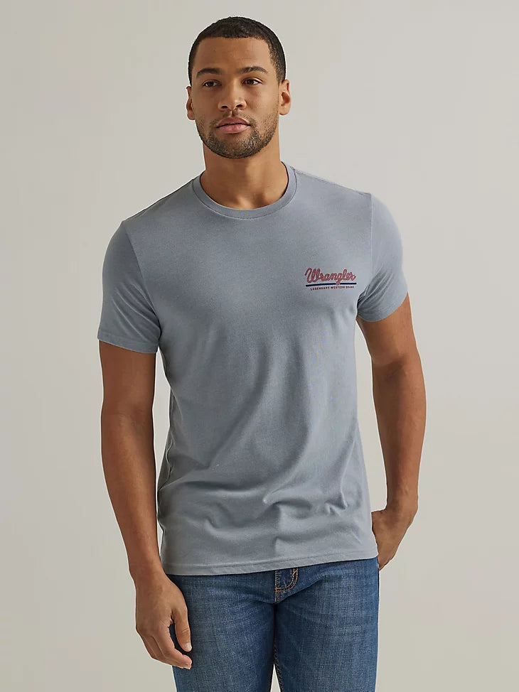 Men's Wrangler 112344159 Back Graphic Short Sleeve Tee Shirt in Tradewinds