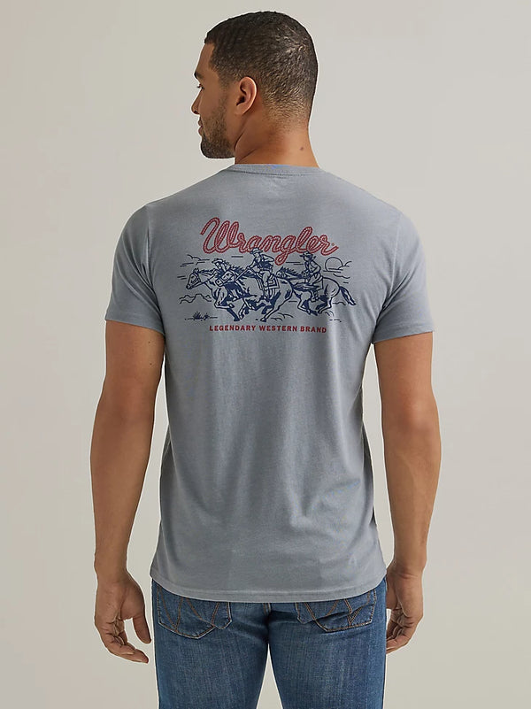 Men's Wrangler 112344159 Back Graphic Short Sleeve Tee Shirt in Tradewinds