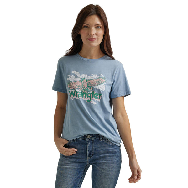 Women's Wrangler 112344175 Retro®  Eagle Graphic Heather Blue Short Sleeve Tee Shirt