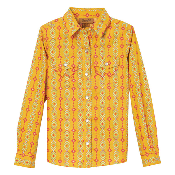 Girl's Wrangler 112344177 Yellow Print Long Sleeve Western Shirt