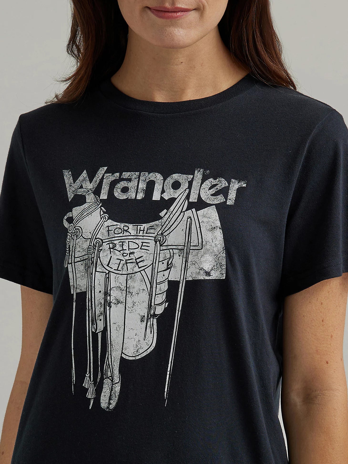 Women's Wrangler Retro Western Graphic Black Short Sleeve Tee Shirt