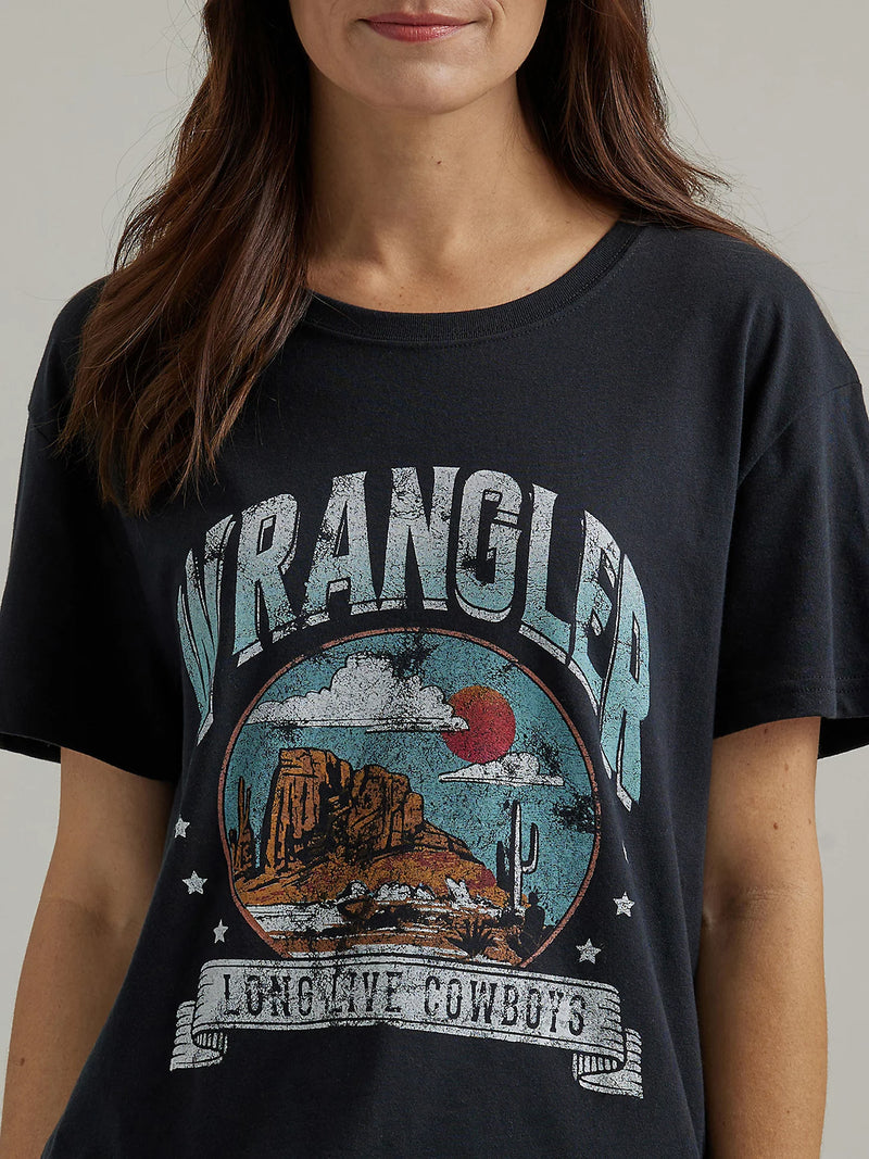 Women's Wrangler 112344198 Long Live Cowboys Black Short Sleeve Tee Shirt