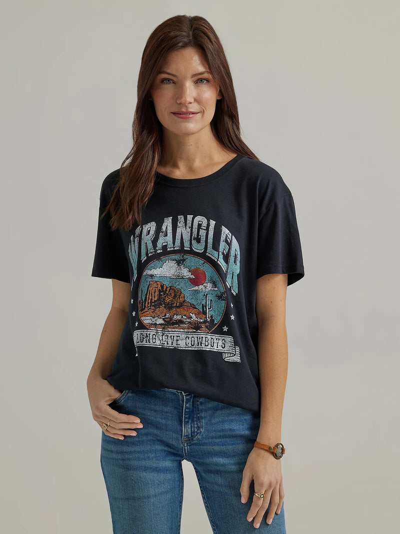 Women's Wrangler 112344198 Long Live Cowboys Black Short Sleeve Tee Shirt