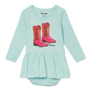 Baby/Toddler Girl's Wrangler 112344415 Light Blue/Pink Boots Graphic Long Sleeve Skirted Body Suit  *CLOSEOUTS*