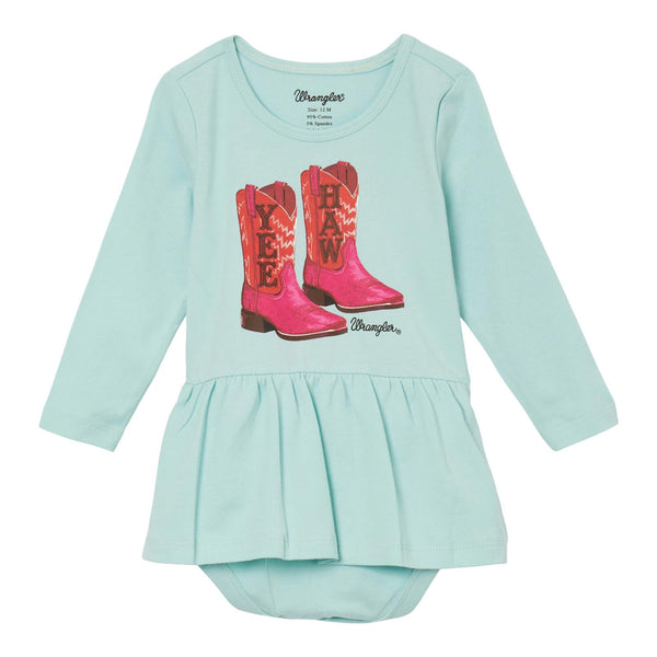 Baby/Toddler Girl's Wrangler 112344415 Light Blue/Pink Boots Graphic Long Sleeve Skirted Body Suit