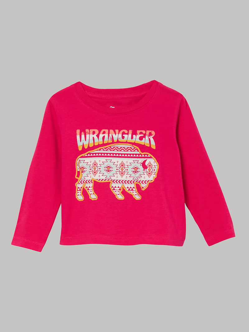 Baby/Toddler Girl's Wrangler 112344421 Graphic Aztec Print Bison Long Sleeve Red T-Shirt