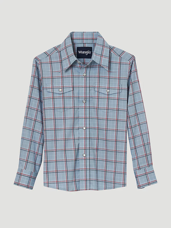 Boy's Wrangler®112344425 Classic Fit Blue Plaid Long Sleeve Shirt