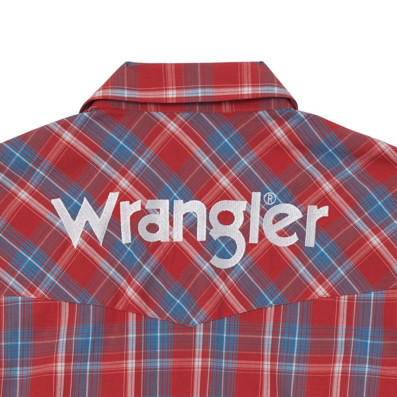 Boy's Wrangler® Logo 112344422 Red/Blue Plaid Western Snap Shirt