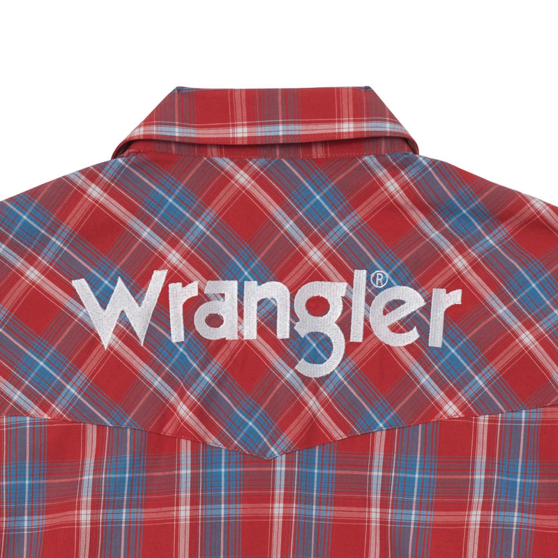 Men's Wrangler® Logo 112344433 Red/Blue Plaid Long Sleeve Western Snap Shirt