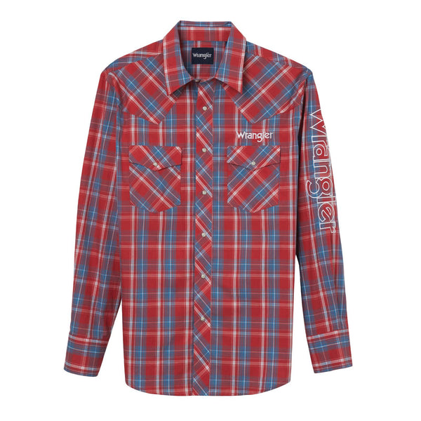 Boy's Wrangler® Logo 112344422 Red/Blue Plaid Western Snap Shirt