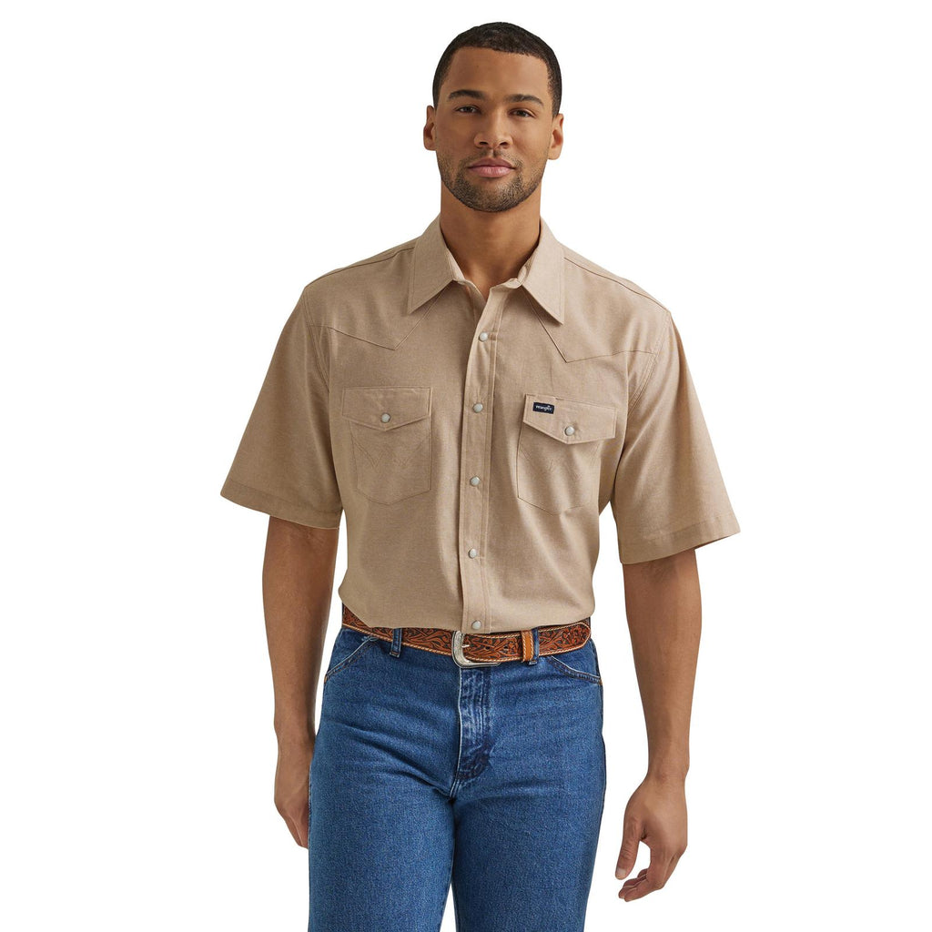 wrangler western dress shirts Wrangler 112344542 Western Short Sleeve Workshirt - Classic Fit