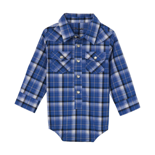 Baby Boy's Wrangler 112344678 Blue Plaid Long Sleeve Snap Bodysuit