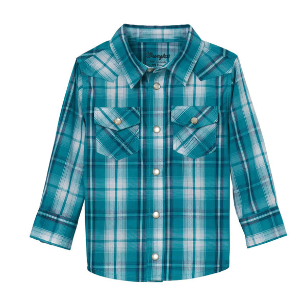 Baby/Toddler Boy's Wrangler 112344686 Teal Plaid Long Sleeve Snap Shirt