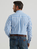 Men's Wrangler® George Strait White/Blue Plaid Long Sleeve Shirt CLOSEOUT