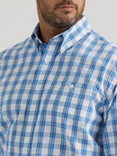 Men's Wrangler® George Strait White/Blue Plaid Long Sleeve Shirt CLOSEOUT