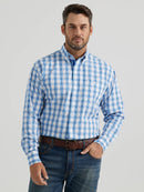 Men's Wrangler® George Strait White/Blue Plaid Long Sleeve Shirt CLOSEOUT