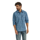 Men's Wrangler Retro Long Sleeve Modern Fit Blue Plaid Shirt CLOSEOUT