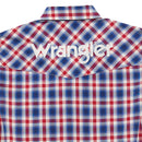 Men's Wrangler 112367731 Blue/Red Plaid on White Logo Long Sleeve Western Snap