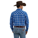 Men's Wrangler 112368078 Retro® Blue Plaid Long Sleeve Shirt - Modern Fit