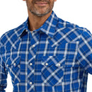 Men's Wrangler 112368078 Retro® Blue Plaid Long Sleeve Shirt - Modern Fit
