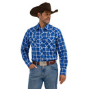 Men's Wrangler 112368078 Retro® Blue Plaid Long Sleeve Shirt - Modern Fit