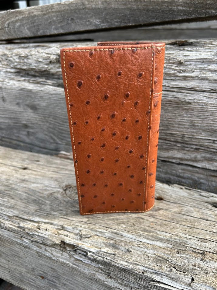 Brown Alligator print leather checkbook wallet with a cowhide inlay featuring a Star Concho. Rear View